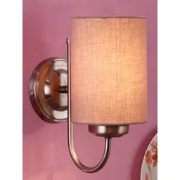 Devansh Grey Cotton Wall Mounted Circular Lamp with Steel Base-image-9