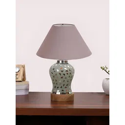 Devansh Grey Frustum Shaped Wooden Table Lamp With Mosaic Glass Base-image-39