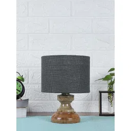 Devansh Grey Wood Table Lamp With Cylindrical Cotton Shade-picture-35