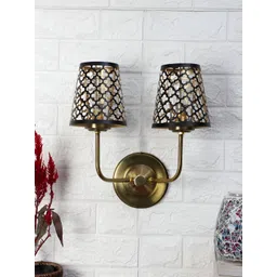 Devansh Gunmetal-Toned & Gold-Toned Textured Metal Traditional Frustum Shaped Wall Lamp-picture-20