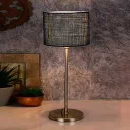 devansh Hakeem Blue Natural Fiber Shade Table Lamp with Steel Steel Base-picture-42