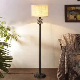 devansh Holly White Natural Fiber Floor Lamp with Black Iron Base-picture-11