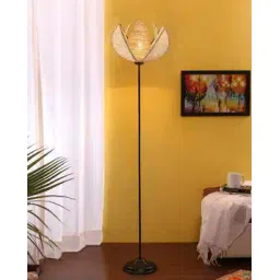 devansh Iron Base Floor Lamp with Bamboo Lotus Shade-picture-14