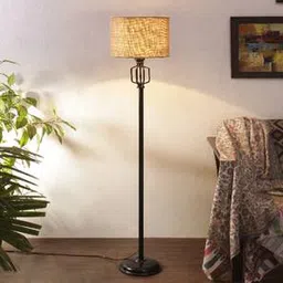 devansh Jasmine Beige Natural Fiber Floor Lamp with Black Iron Base-picture-33