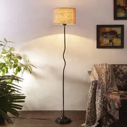 devansh Lilian Beige Natural Fiber Floor Lamp with Black Iron Base-picture-36