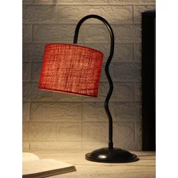 Devansh Maroon & Black Textured Jute Zig Zag Curvy Table Lamp With Iron Base-picture-14