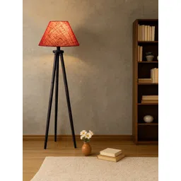 Devansh Maroon & Black Wooden Tripod Floor Lamp-picture-35