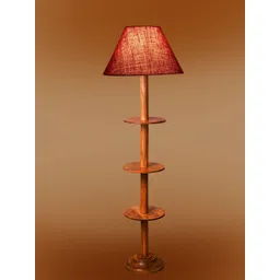 Devansh Maroon & Brown Frustum Shape Cotton Shade Wooden Base Foor Lamp-image-24