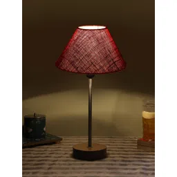 Devansh Maroon & Brown Textured Frustum Wooden Contemporary Table Lamp-picture-41