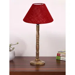 Devansh Maroon and Brown Wooden Frusturical Shaped Table Lamp-image-9