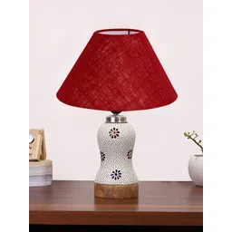 Devansh Maroon & White Printed Frustum Shaped Wooden Table Lamp-image-41