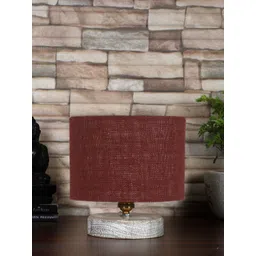 Devansh Maroon & White Textured Jute Table Lamp With Wood Base-picture-29