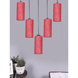 Devansh Maroon Jute Round Quintuple Hanging Lamp-picture-25