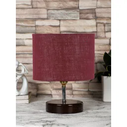 Devansh Maroon Jute Table Lamp with Brown Wood Base-picture-39