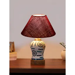 Devansh Maroon Printed Wood Frusturical Shaped Table Lamp-image-39