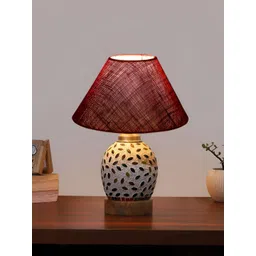 Devansh Maroon Printed Wood Frusturical Shaped Table Lamp-image-40