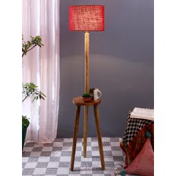 Devansh Maroon Solid Jute Drum With Wooden Table Floor Lamp-picture-13