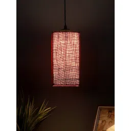 Devansh Maroon Solid Square Iron Jute Shade Hanging Lamp-picture-11