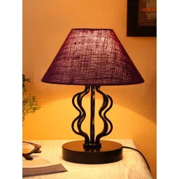 Devansh Maroon Textured Jute Shade Iron Contemporary Table Lamp-picture-37