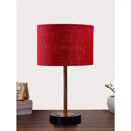 Devansh Maroon Textured Wood Contemporary Cylindrical Shaped Table Lamp-picture-27