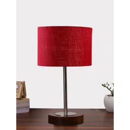 Devansh Maroon Textured Wood Contemporary Cylindrical Shaped Table Lamp-picture-28