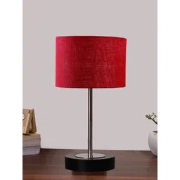Devansh Maroon Textured Wood Cylindrical Shaped Table Lamp-picture-20