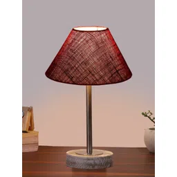 Devansh Maroon Textured Wood Frusturical Shaped Table Lamp-picture-11