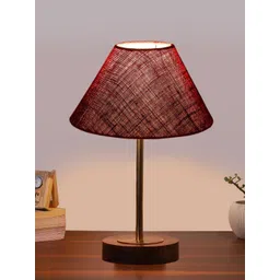 Devansh Maroon Textured Wood Frusturical Shaped Table Lamp-picture-13