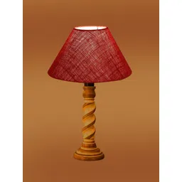 Devansh Maroon Textured Wood Frusturical Shaped Table Lamp image 5