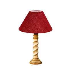 Devansh Maroon Textured Wood Frusturical Shaped Table Lamp image 4