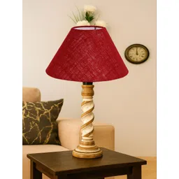 Devansh Maroon Textured Wood Frusturical Shaped Table Lamp image 3