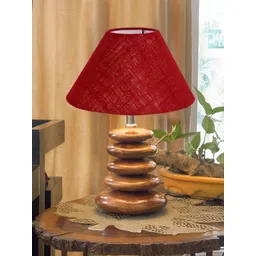 Devansh Maroon Textured Wood Traditional Abstract Shaped Table Lamp-picture-24