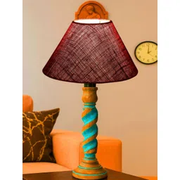 Devansh Maroon Textured Wood Traditional Frusturical Shaped Table Lamp-picture-36