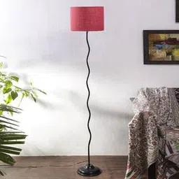 devansh Mike Pink Natural Fiber Floor Lamp with Black Iron Base-picture-11