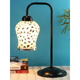 Devansh Mosiac Gold-Toned & White Textured Glass Contemporary Table Lamp with Shade-picture-18