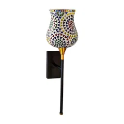 Devansh Multicoloured & Multicoloured Textured Glass Traditional Abstract Shaped Shaped Wall Lamp-picture-22