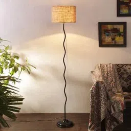devansh Nala Beige Natural Fiber Floor Lamp with Black Iron Base-picture-31