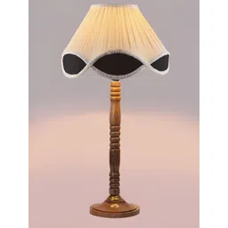Devansh Off White & Beige Textured Frustum Shaped Wooden Table Lamp-picture-18