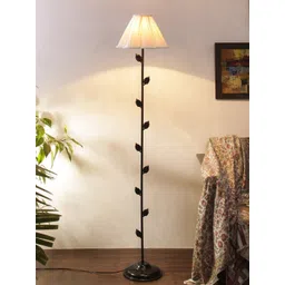 Devansh Off-White & Black Solid Cotton Shade Iron Floor Lamp-picture-36