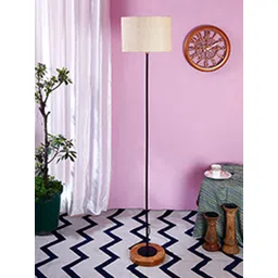 Devansh Off-White & Black Solid Traditional Club Lamp with Shade-picture-10