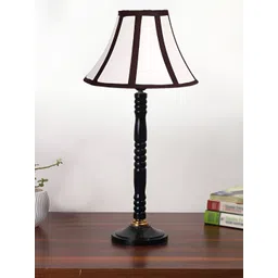 Devansh Off White & Black Textured Frustum Shaped Wooden Table Lamp-picture-23