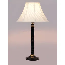 Devansh Off White & Black Textured Frustum Shaped Wooden Table Lamp-picture-39