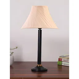 Devansh Off White and Black Textured Wooden Frusturical Shaped Table Lamp-image-40