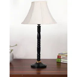 Devansh Off White and Black Wooden Frusturical Shaped Table Lamp-image-38