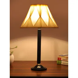 Devansh Off White and Black Wooden Frusturical Shaped Table Lamp-image-3