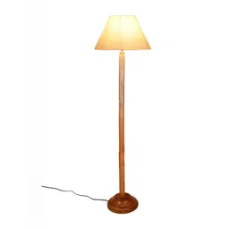 Devansh Off White & Brown Cotton Conical Shade Wood Base Floor Lamps-picture-24