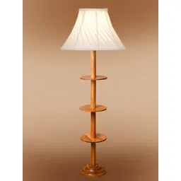 Devansh Off White & Brown Frustum Shape Cotton Shade Wooden Base Foor Lamp-picture-29