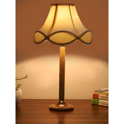 Devansh Off White & Brown Textured Wooden Frustum Shaped Table Lamp-picture-31