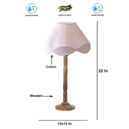 Devansh Off White & Brown Wooden Contemporary Frustum Shaped Table Lamp-picture-43