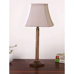Devansh Off White & Brown Wooden Contemporary Frustum Shaped Table Lamp-picture-34